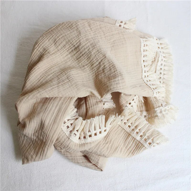 Cotton Tassel Baby Swaddle Wrap