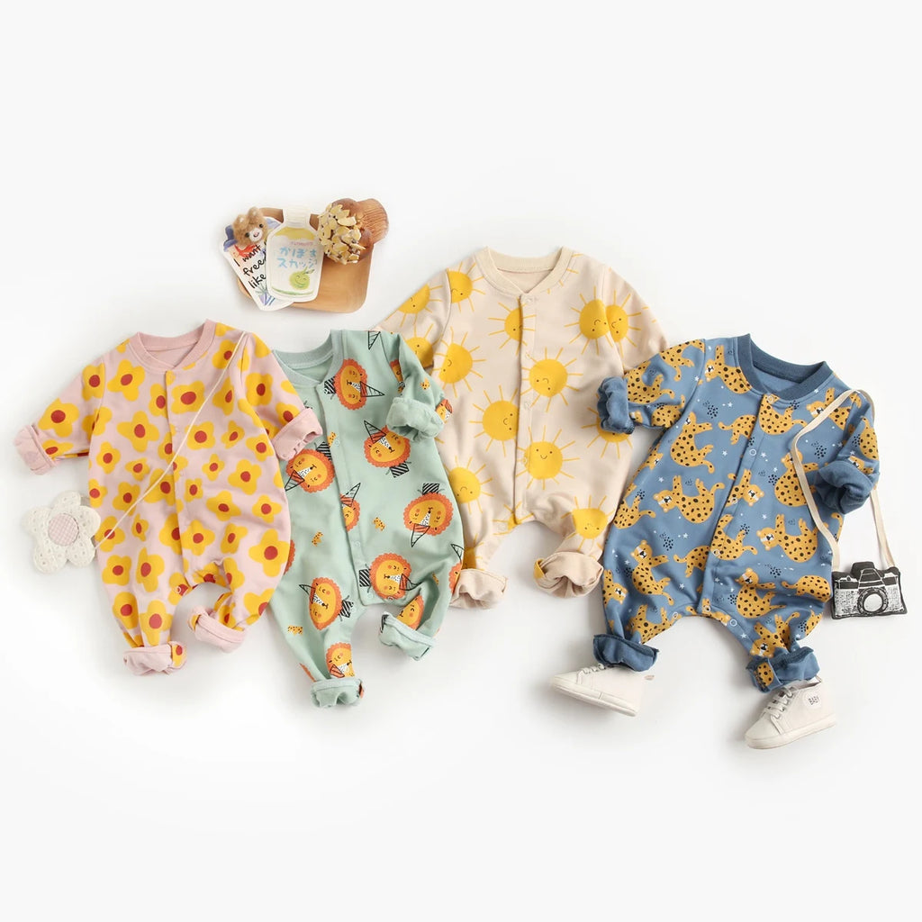 Cotton Long Sleeve Cartoon Baby Rompers