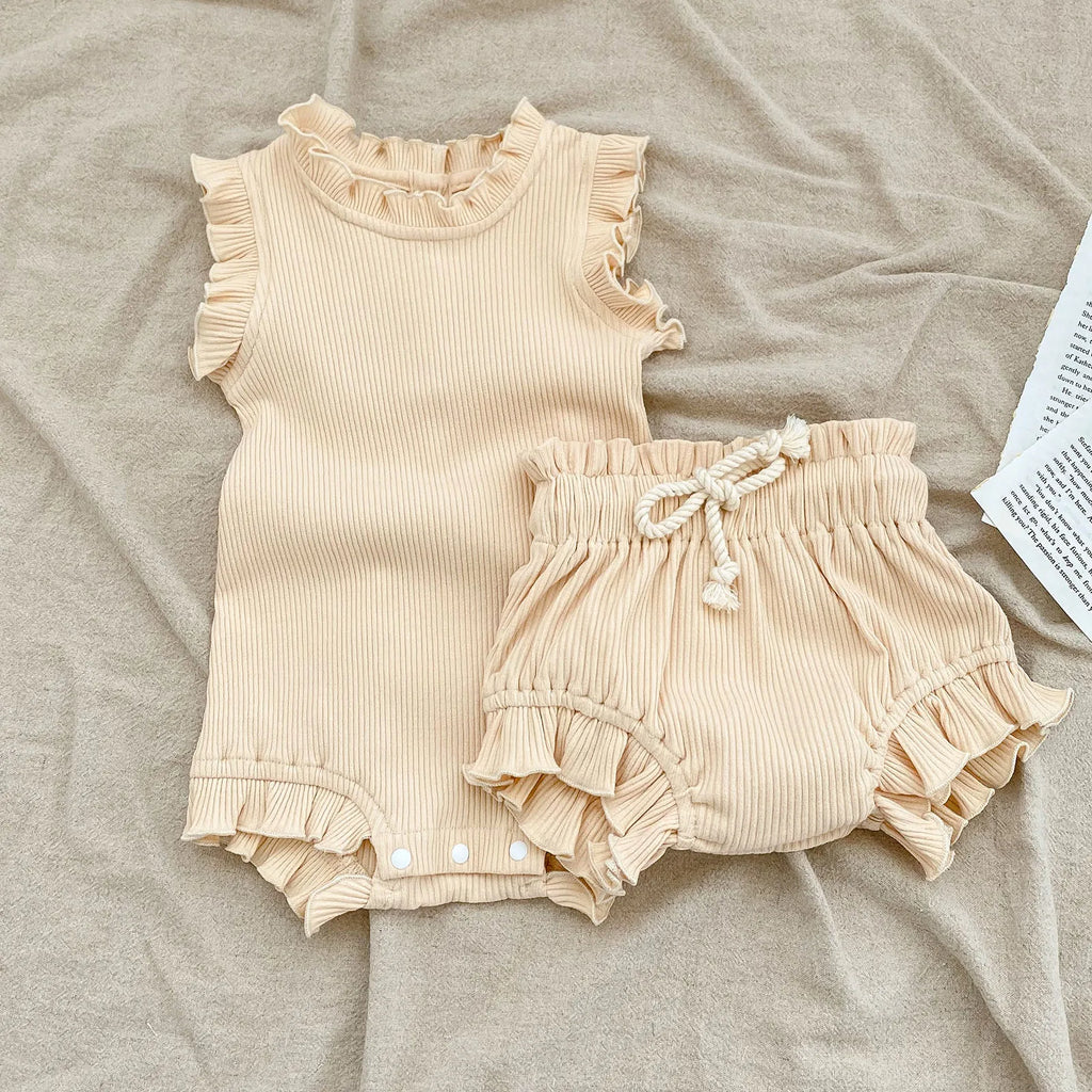 Summer Baby Girls Clothes Set Infant Ruffle Bodysuit Top PP Shorts Bloomers 2PCS Outfits 0-24 Months Toddler Romper Baby's Sets - Seazide Shop