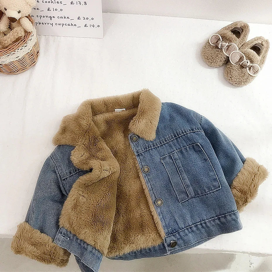 Denim Jacket with Faux Fur Lining 1-7T