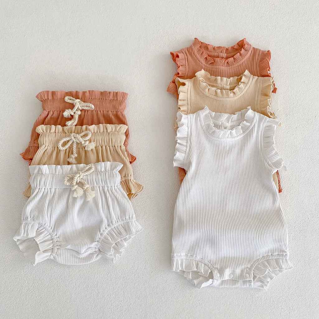 0-24 Months Ruffle Bodysuit Top + PP Shorts Set