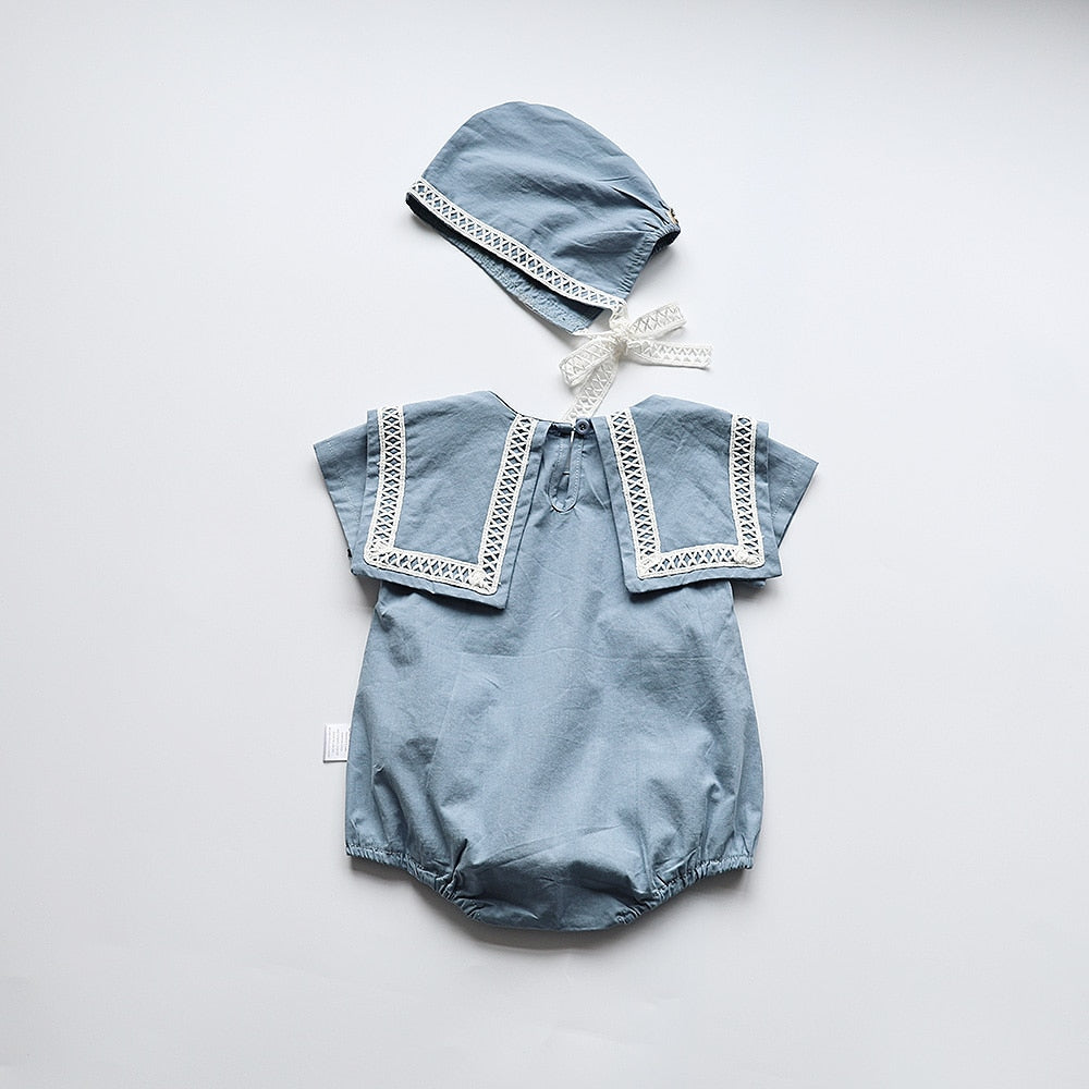 Sailor Collar Baby Girls Bodysuit + Hat-Seazide Shop