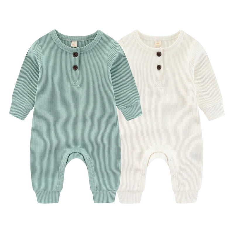 Kiddiezoom Baby Boy Girl Rompers 2 Pack Solid Unisex Long Sleeve Jumpsuits Infants Clothes Outfits