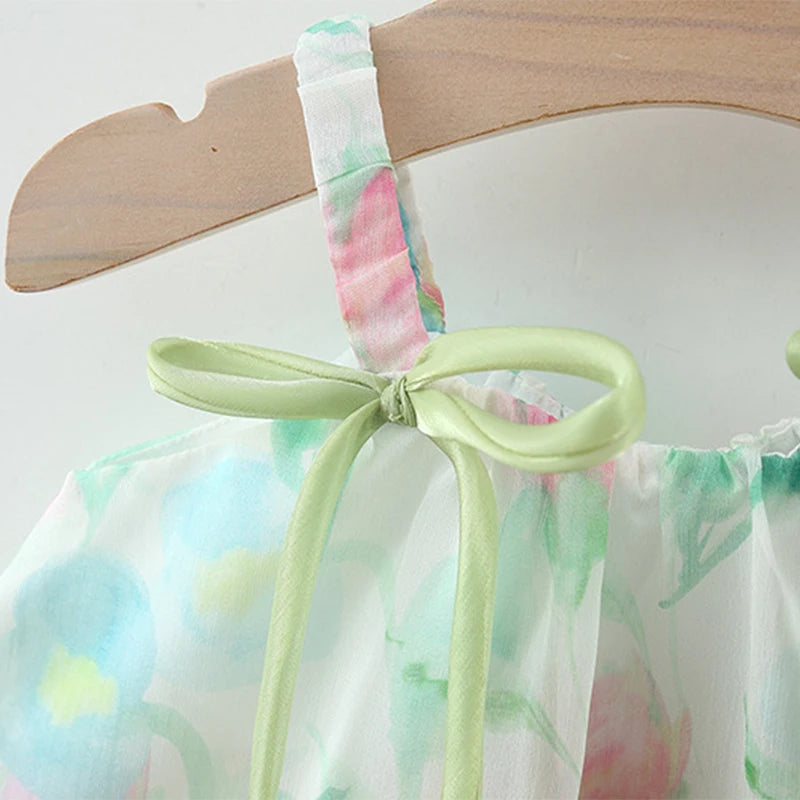 Summer Baby Girl With Two Tulips Chiffon Suspender Dress, Girl'S Bow Princess Dress - Seazide Shop