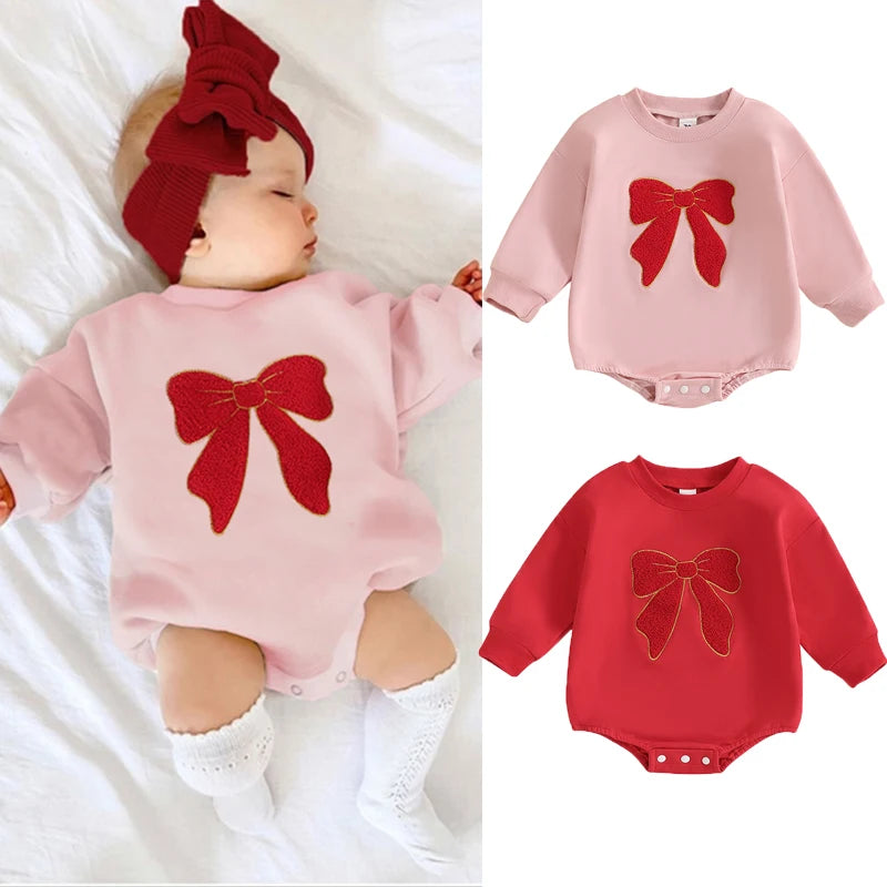 0-18M Lovely Bow Sweatshirt Romper