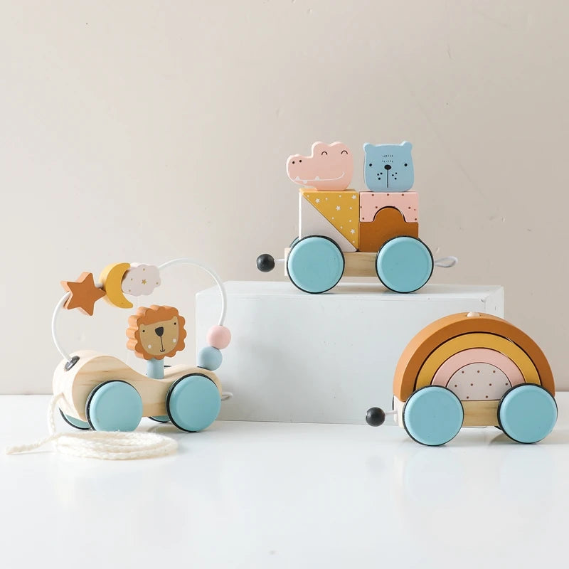 Stellar Safari Express: Montessori Wooden Animal Train Set