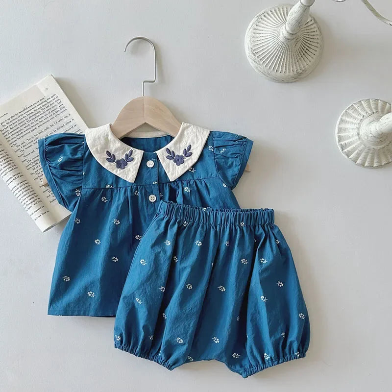 2Pcs Peter Pan Collar Blouse + Shorts