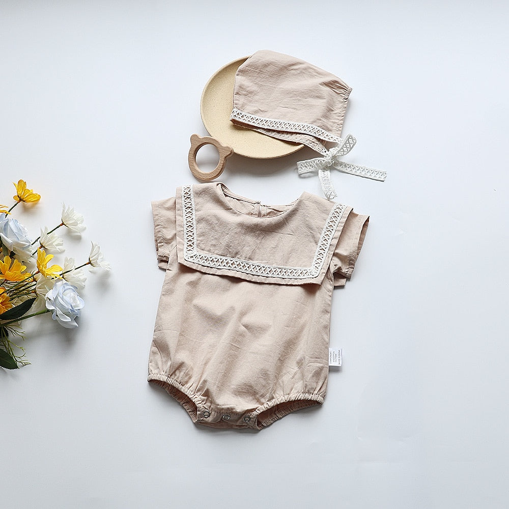 Sailor Collar Baby Girls Bodysuit + Hat-Seazide Shop