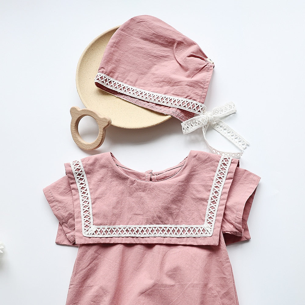 Sailor Collar Baby Girls Bodysuit + Hat-Seazide Shop