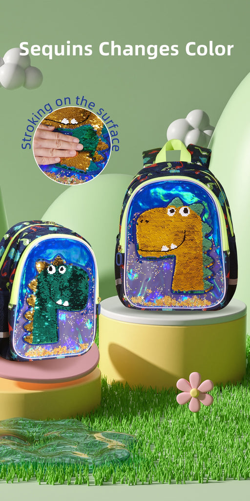 Reversible Sequins Dinosaur Backpack Kids 3-6-Seazide Shop