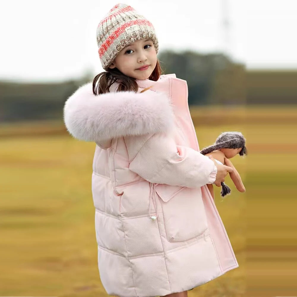 Winter Wonderland Girls' Fur Collar Long Down Coat