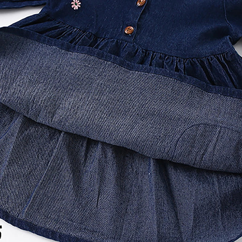 Little maven Kids Clothes Children's Clothing Baby Girls 2024 Autumn Cotton Long Sleeves Cartoon Rabbits Princess Denim Dresses - Seazide Shop