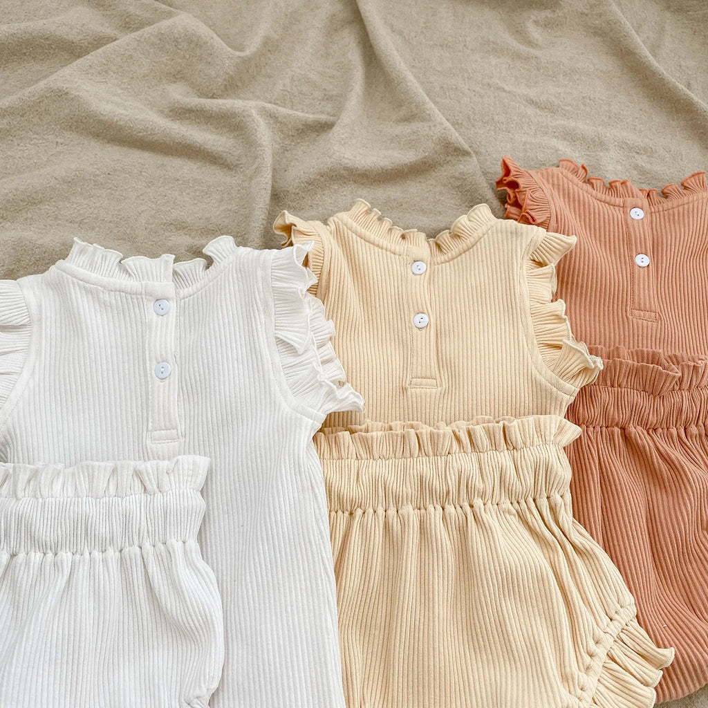 Summer Baby Girls Clothes Set Infant Ruffle Bodysuit Top PP Shorts Bloomers 2PCS Outfits 0-24 Months Toddler Romper Baby's Sets - Seazide Shop