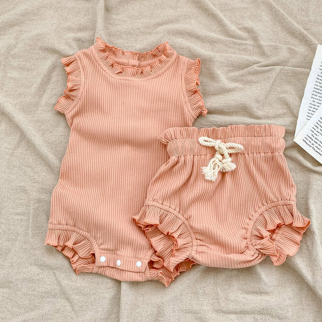 Summer Baby Girls Clothes Set Infant Ruffle Bodysuit Top PP Shorts Bloomers 2PCS Outfits 0-24 Months Toddler Romper Baby's Sets - Seazide Shop