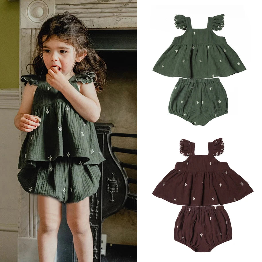 2Pcs Organic Cotton Ruffles Dress + Bloomer