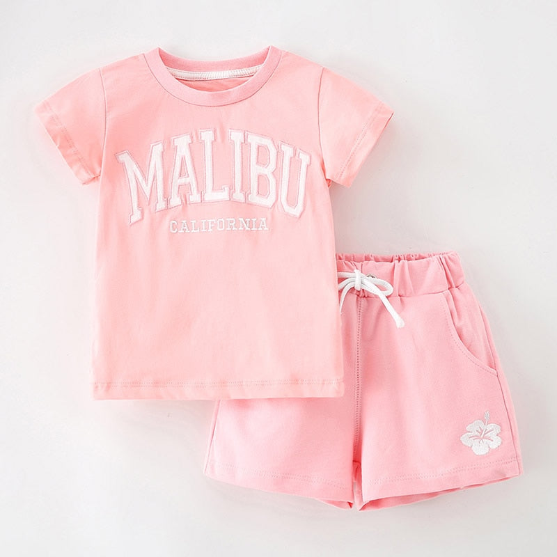 Solid Color Girls' tee+Shorts Set 2T-7T